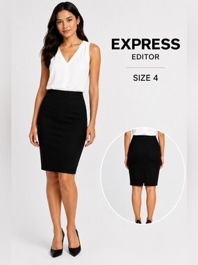 NWT Express Editor Black Pencil Skirt Size 4 Stretch Career Workwear